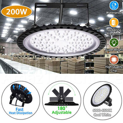 #ad USA LED High Bay Light 200W Watt Warehouse Led Shop Lighting Fixture UFO 20000LM
