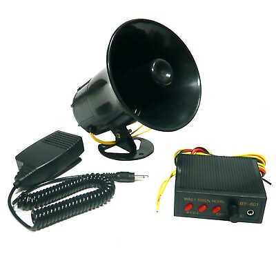 #ad 3 Sound Car Alarm Megaphone Siren Horn PA Speaker Microphone System Kit