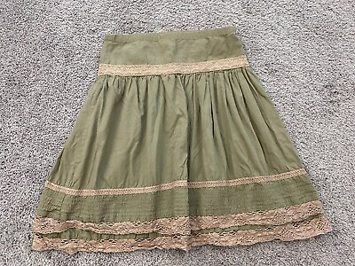 #ad Zara Basic A line Skirt Womens Small Khaki Cotton Pleated Lace Hem Side Zip