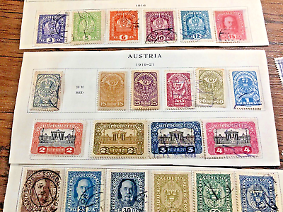 #ad 1908 22 AUSTRIA LOT ON CUT ALBUM PAGES APPROX 57 STAMPS MOSTLY USED SOME MINT