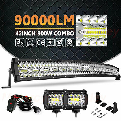#ad Curved 42quot; 900W Led Light BarPods Combo Offroad Truck Driving 4WD ATV Lamp