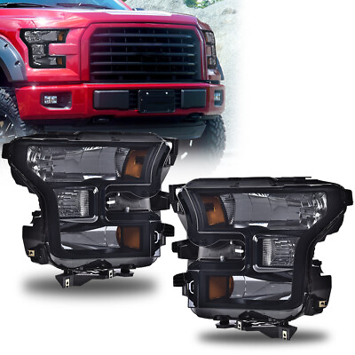 #ad AMBER CORNER SMOKE BLACK HEADLIGHTS HEAD LAMPS FIT FOR 2015 2016 2017 FORD F150