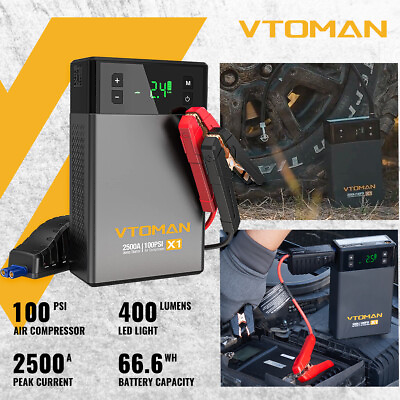 #ad VTOMAN 2500A Portable Jump Starter with Air Compressor Booster Pack Jumper Box