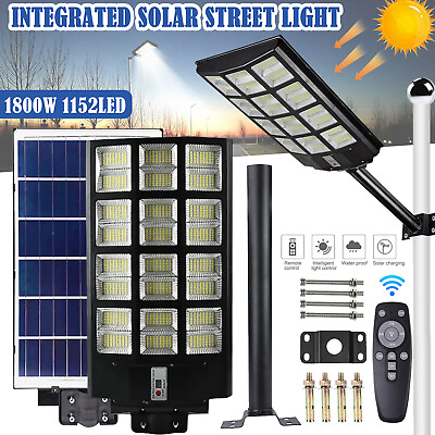 #ad Outdoor 1800W LED Commercial Solar Street Light Dusk to Dawn IP67 Road LampPole