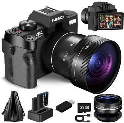 #ad NBD Digital Camera 4K 48MP 16X Anti Shake Vlogging Camera WiFi W Battery 32GB TF