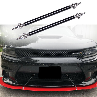 #ad 2x Black Bumper Lip Splitter Strut Rod Tie Support Bars for Dodge Challenger IA
