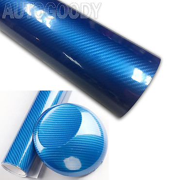 #ad 12quot;x60quot; HIGH GLOSS 5D Blue Carbon Fiber Vinyl Wrap Air Bubble Free 1ft x 5ft 6D