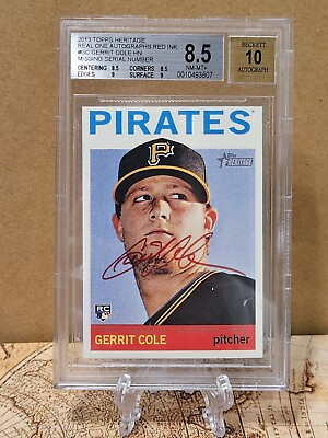 #ad 2013 Topps Heritage Gerrit Cole RC Auto BGS 8.5 10 Real One Red SSP 10