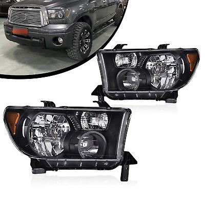 #ad Black Pair Headlights RHLH Fit For 2007 2013 Toyota Tundra 2008 2017 Sequoia
