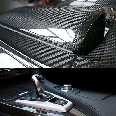 #ad 12quot;x60quot; Carbon Fiber 5D Premium High Gloss Glossy Vinyl Wrap Black For Auto Car