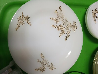 #ad Vtg. Federal Glass Milk Glass Golden Glory Bamboo 9quot; Plate