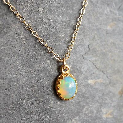 #ad Dainty Natural Ethiopian Welo Opal 14k Gold Filled Pendant Necklace Gift Boxed