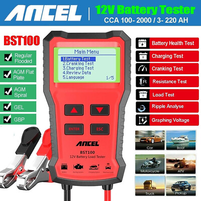 #ad 12V Car Battery Load Tester 100 2000 CCA Alternator Charging Cranking Analyzer
