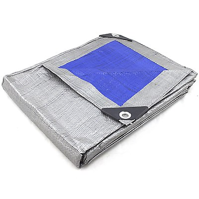 #ad REVERSIBLE MULTI PURPOSE WEATHER RESISTANT POLY TARP Heavy Duty Reinforced Blue