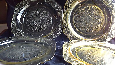 #ad 4 Federal Amber Yellow Glass Madrid 9quot; Square Plates