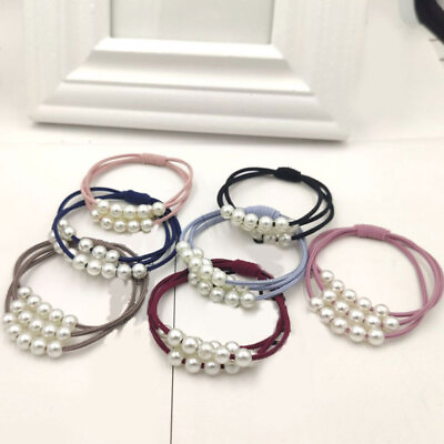 #ad 1PC Simple Knotted Pearls Hair Ring Hair Ties Ponytail Rubber Band Hair Rope