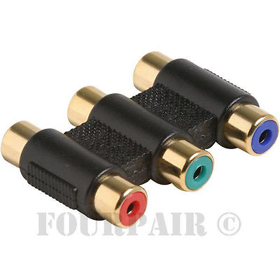 #ad 3 RCA Component Video Female Cable Coupler Extender Adapter Female Gold RGB AV