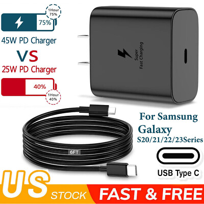#ad #ad 45W Type USB C ⚡Super Fast Wall Charger6ft Cable For Samsung Galaxy S22 S23 S21