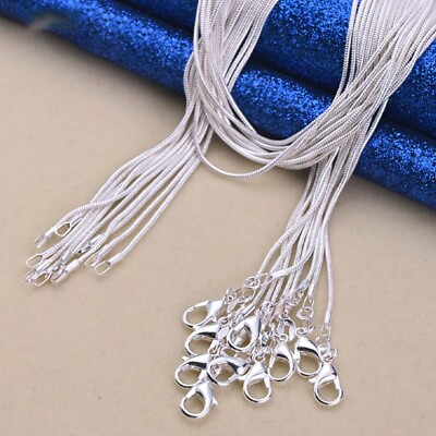 #ad 5 10pcs Wholesale 925 Sterling Solid Silver 1mm Snake Chain Necklace For Women