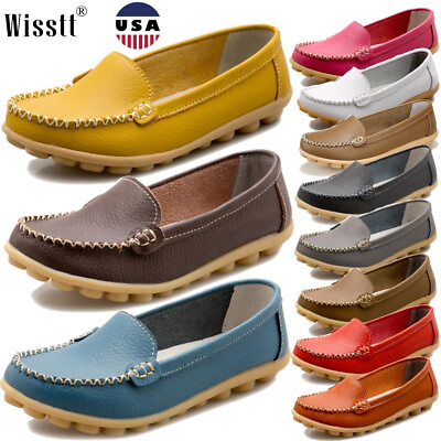 #ad Womens Driving Loafers Shoes Leather Walking Flats Slip On Casual Moccasins Size