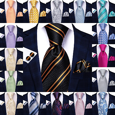#ad Hi Tie Silk Paisley Necktie and Pocket Square Cufflinks Set Wedding Party