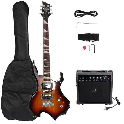 #ad Glarry Burning Fire Basswood Electric Guitar 6 String Student with Bag amp; 20W Amp