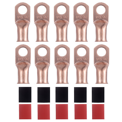 #ad 10pcs 1 0*3 8 Awg Gauge Copper Lugs 5pcs Heat Shrink Tube Each In Red amp; Black