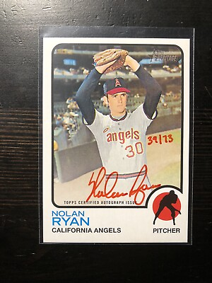 #ad 2022 Topps Heritage High Number Nolan Ryan Real One Red Ink Auto 73 SP Angels