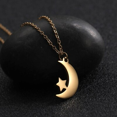 #ad Romantic Moon Star Pendant Necklace Stainless Steel Chain Choker Female Jewelry