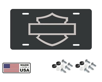 #ad Harley Davidson Bar and Shield Gloss Black aluminum license plate Silver Logo