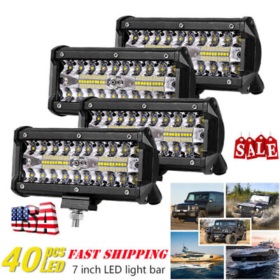 #ad 7quot; inch 1600W LED Work Light Bar Flood Spot Combo Fog Lamp Offroad Driving Truck