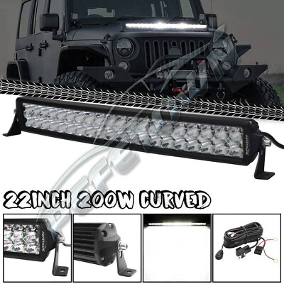 #ad 22#x27;#x27; inch 200W Curved LED Light Bar Combo Offroad Boat Car 4WD Truck SUV Wire 24
