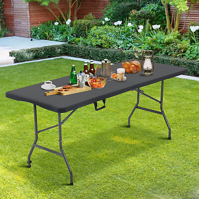 #ad 6 Ft Portable Plastic Table Heavy Duty Plastic Table w Carrying Handle for Party