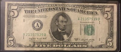 #ad 1950 5 Dollar Federal Reserve Note Series 1950 C Five Dollar bill