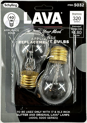 #ad 40 Watt LAVA® Lamp Replacement Light Bulb 2 Pack Fit 16.3 amp; 17quot; Lamps 40w OEM