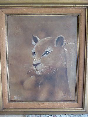 #ad Original Oil Painting Wild Animal On Canvas W Wood Frame Signed By La Tourette