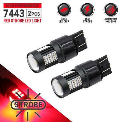 #ad New Syneticusa 7443 Red LED Strobe Flashing Tail Brake Stop Parking Bulbs Light