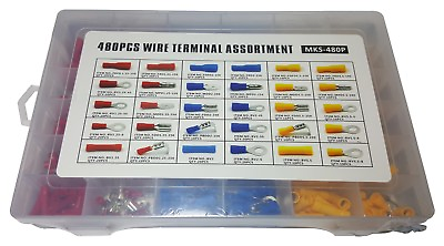 #ad 480 PC ASSORTED INSULATED ELECTRICAL WIRE TERMINAL CRIMP CONNECTOR SPADE SET KIT