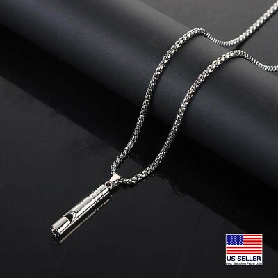 #ad MEN Stainless Steel Retro Classic Blow Whistle Style Pendant Necklace
