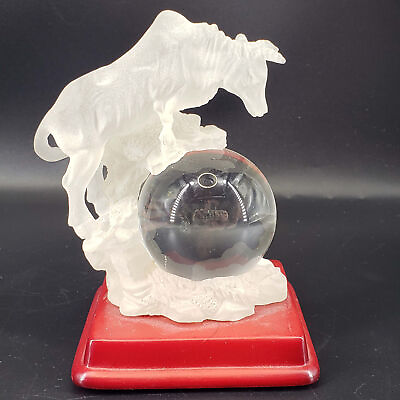 #ad Vintage Chinese Power Crystal Rolling Ball lucite resin frosted bull figurine