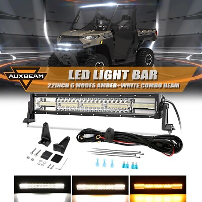 #ad AUXBEAM ATV UTV LED Light Bar 22quot; inch 6 Mode Amber White Strobe Offroad Driving
