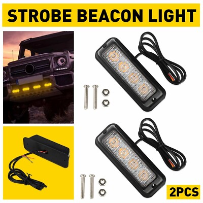#ad Amber LED Flashing Strobe Turn Signal Indicator Emergency Light Beacon Lamps 2pc