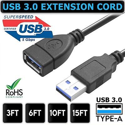 #ad USB 3.0 Extender Extension Cable Cord Type A Male to Female 2 10FT HIGH SPEED