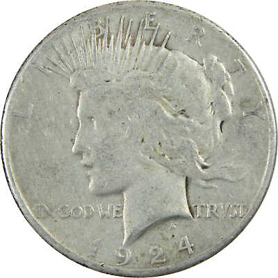 #ad 1924 S Peace Dollar F Fine Silver $1 Coin SKU:I13373