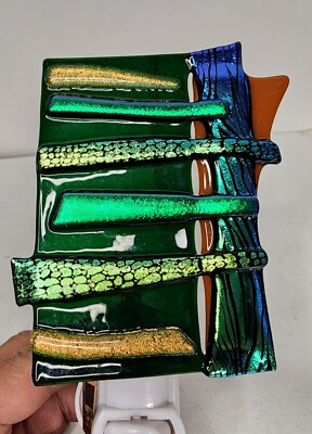 #ad Handmade Dichroic Glass Night Light Beautiful Greens NEW