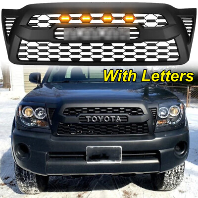 #ad Front Grille For Tacoma 2005 2011 Bumper Hood Mesh Grill Matte Black W Letters