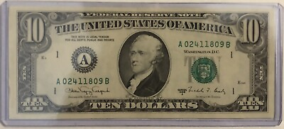 #ad 1988 A 10 Dollar Federal Reserve Note FRN Ten Dollar Bill Boston