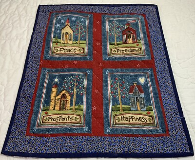 #ad Hand Made Country Quilt Wall Hanging Peace Freedom Prosperity Happiness