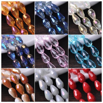 #ad 20pcs 15x10mm Teardrop Faceted Crystal Glass Losse Beads Bulk Wholesale Lot