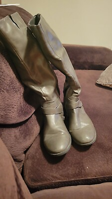 #ad Rampage gray knee high faux leather boots size 9M Straps Hardware Silver
